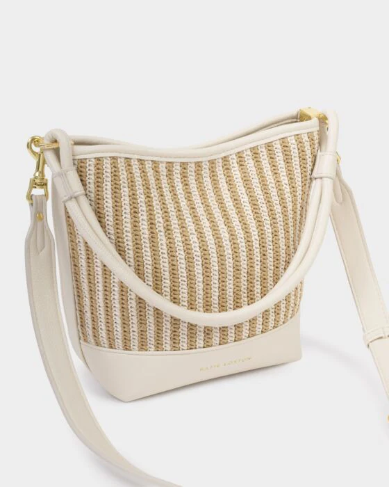Katie Loxton Sorrento Striped Raffia Bucket Bag Off White - Image 3