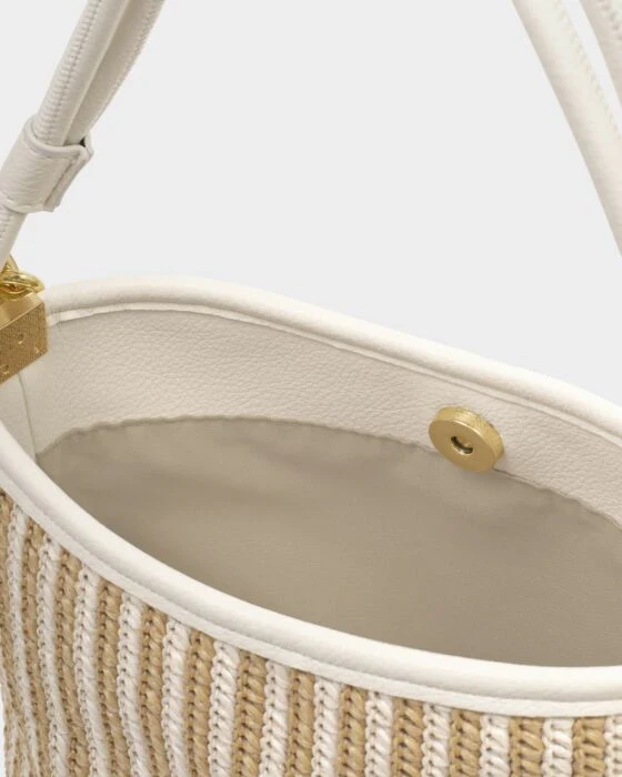 Katie Loxton Sorrento Striped Raffia Bucket Bag Off White - Image 4