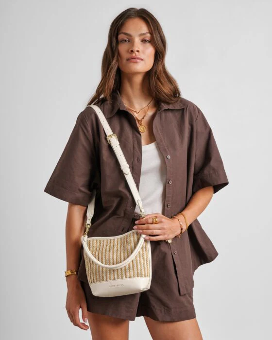 Katie Loxton Sorrento Striped Raffia Bucket Bag Off White - Image 5