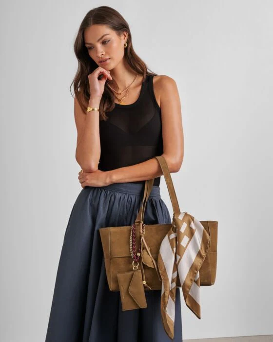 Katie Loxton Taya Hand Woven Suedette Tote Bag Caramel - Image 5