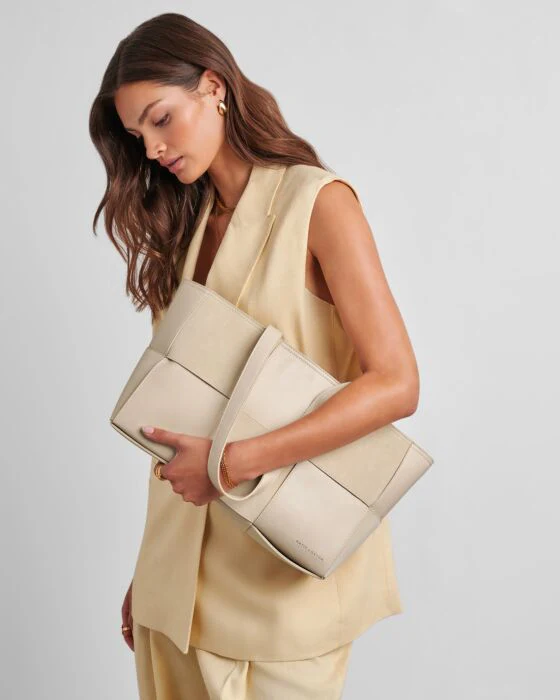 Katie Loxton Taya Hand Woven Suedette Tote Bag Off White - Image 5