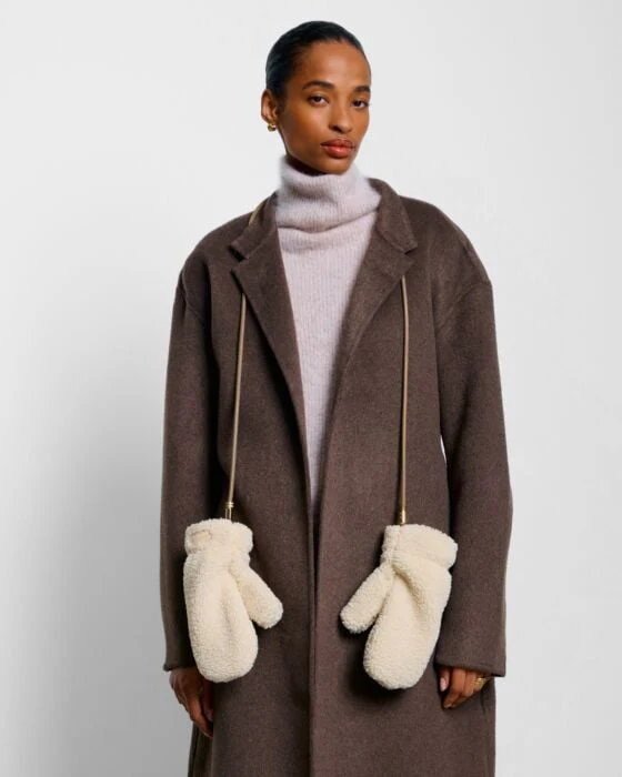 Katie Loxton Teddy Mittens With Cord Cream - Image 2