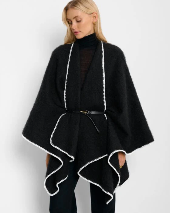 Katie Loxton Whipstitch Cape With Belt Black - Image 2