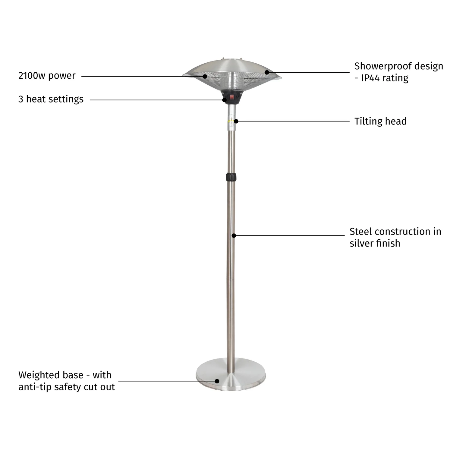 La Hacienda Adjustable Standing Heater Silver - Image 4