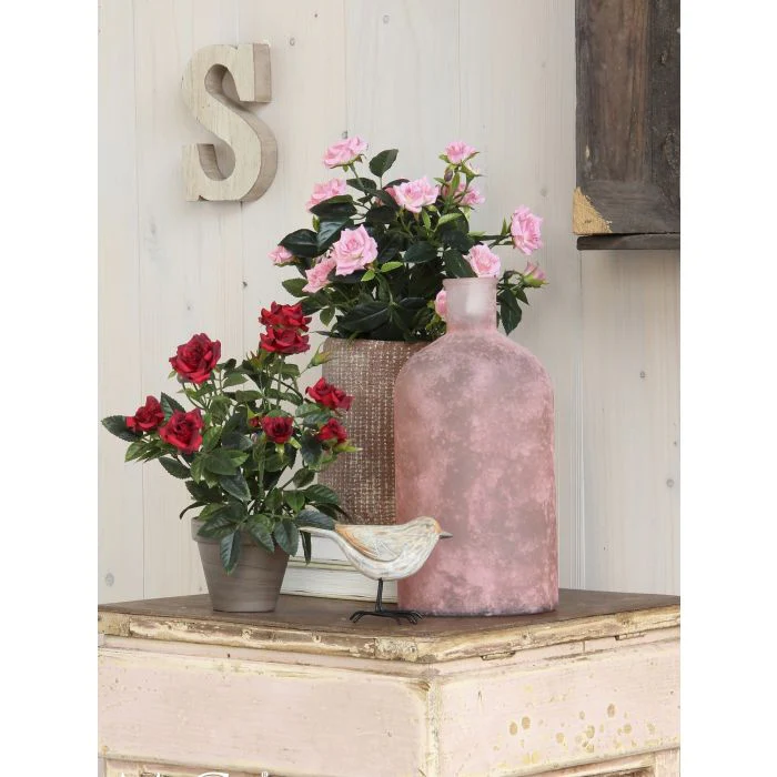 Mica Artificial Red Rosebush n Grey Pot 33cm - Image 3