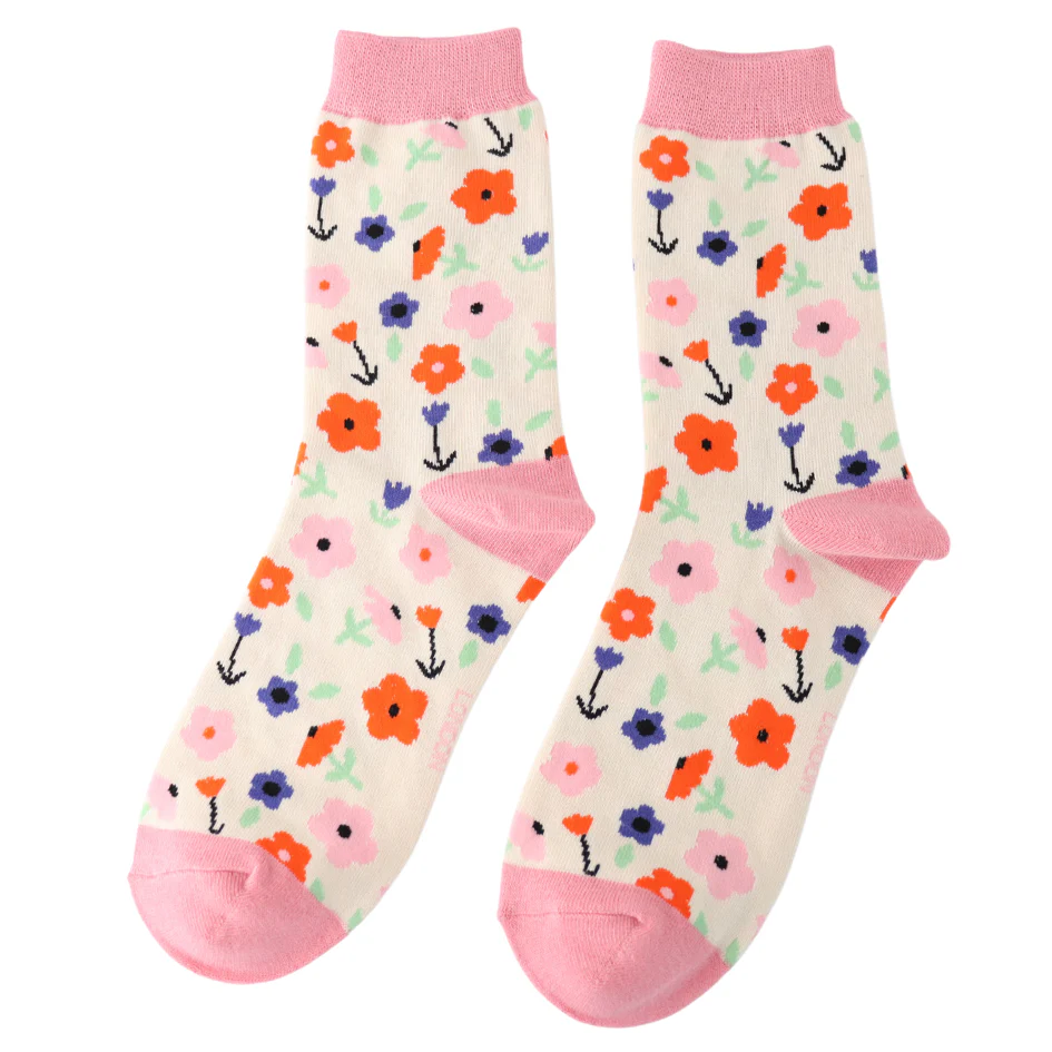 Miss Sparrow Little Flowers Socks Cream - Image 2