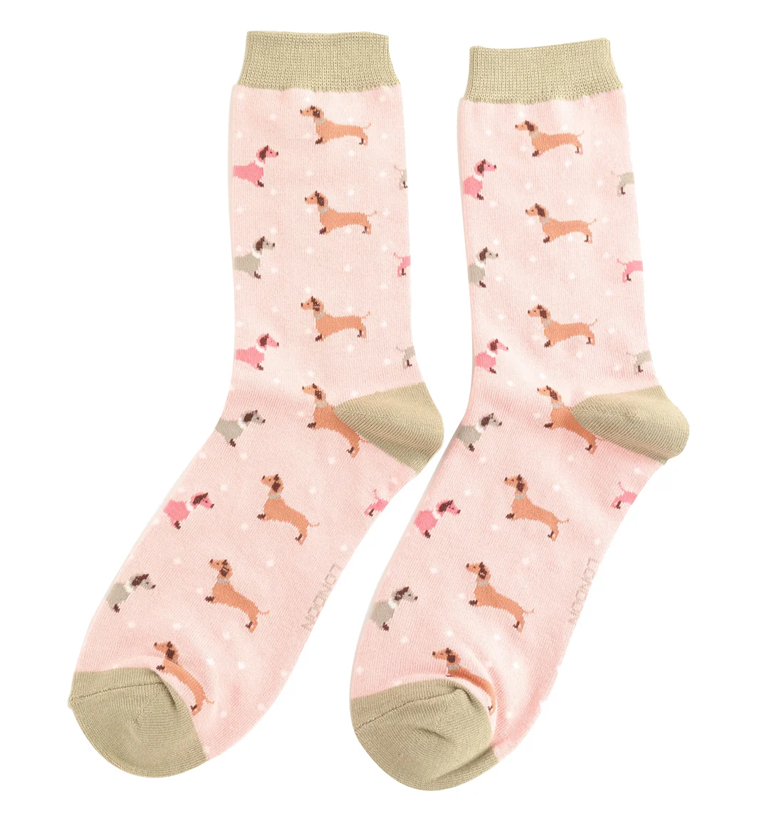 Miss Sparrow Sausage Dog & Spots Socks Dusky Pink - Image 2