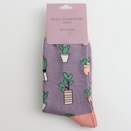 Miss Sparrow Small Succulents Socks Lavender - Image 2