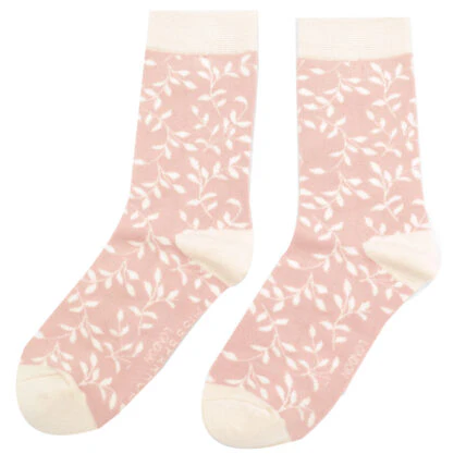 Miss Sparrow Trailing Leaves Socks Dusky Pink - Image 2