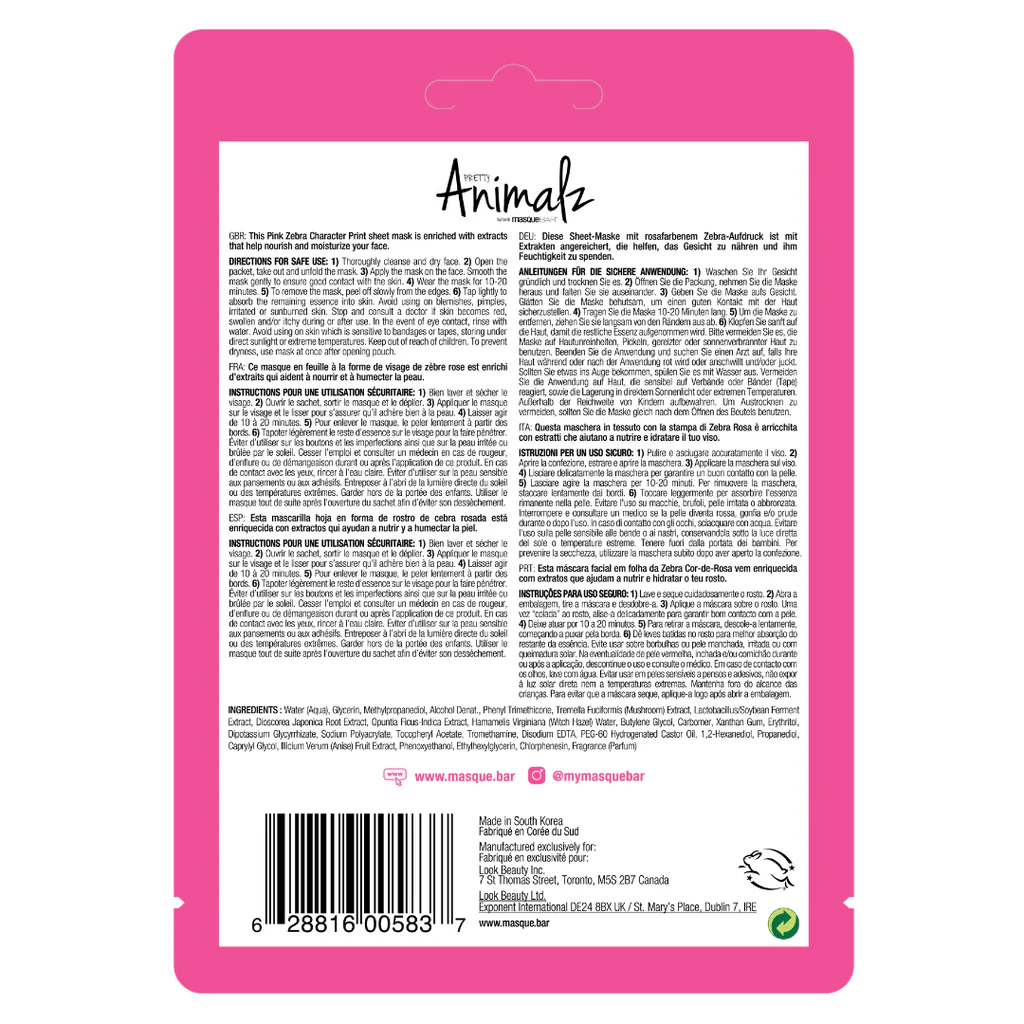 Masque Bar Pretty Animalz Pink Zebra Sheet Mask Target - Image 2