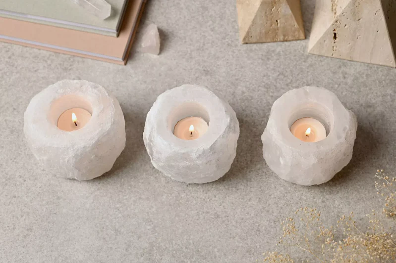 Serenity Set Of 3 Natural White Rock Salt Tealight Holders - Image 2