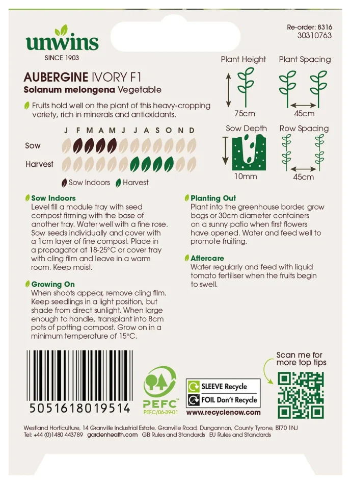 Unwins Aubergine Ivory F1 Seeds - Image 2