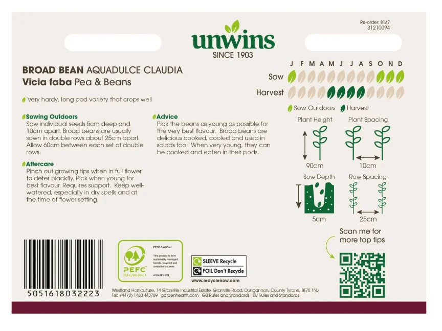 Unwins Broad Bean Aquadulce Claudia Seeds - Image 2