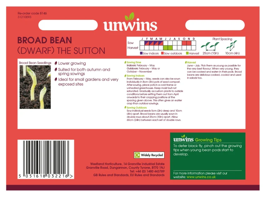 Unwins Dwarf Broad Bean The Sutton Seeds - Image 2