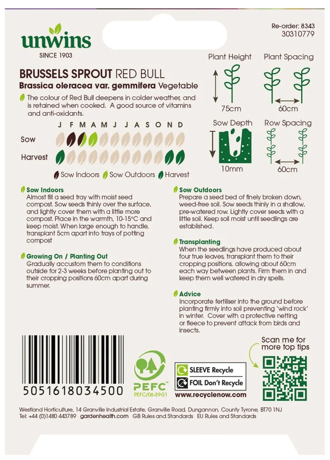 Unwins Brussels Sprout Red Bull Seeds - Image 2