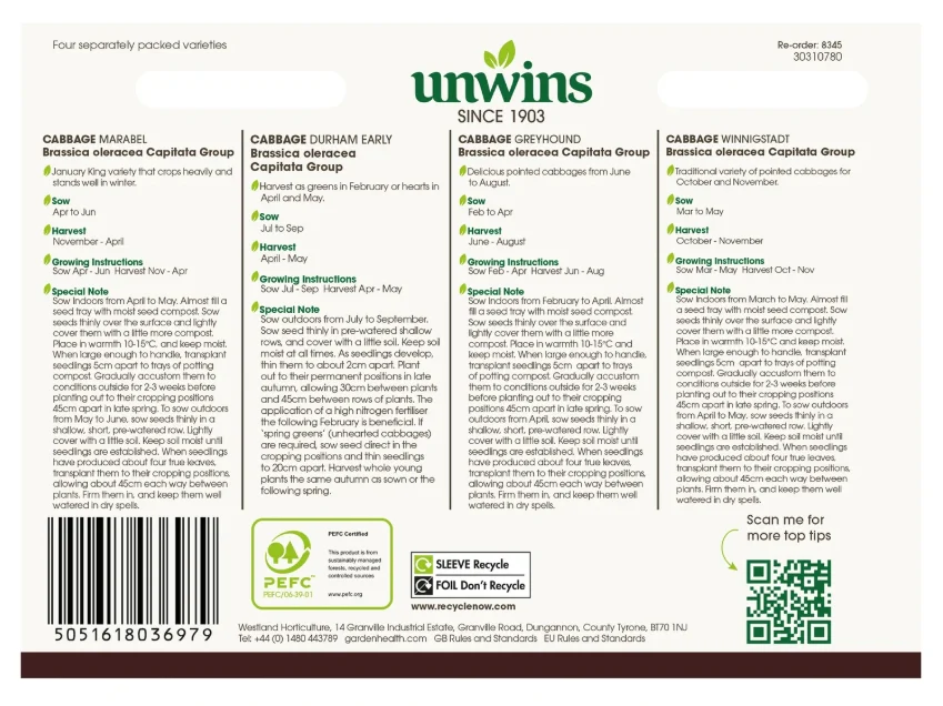 Unwins Cabbage All Season Collection Pack Seeds - Image 2
