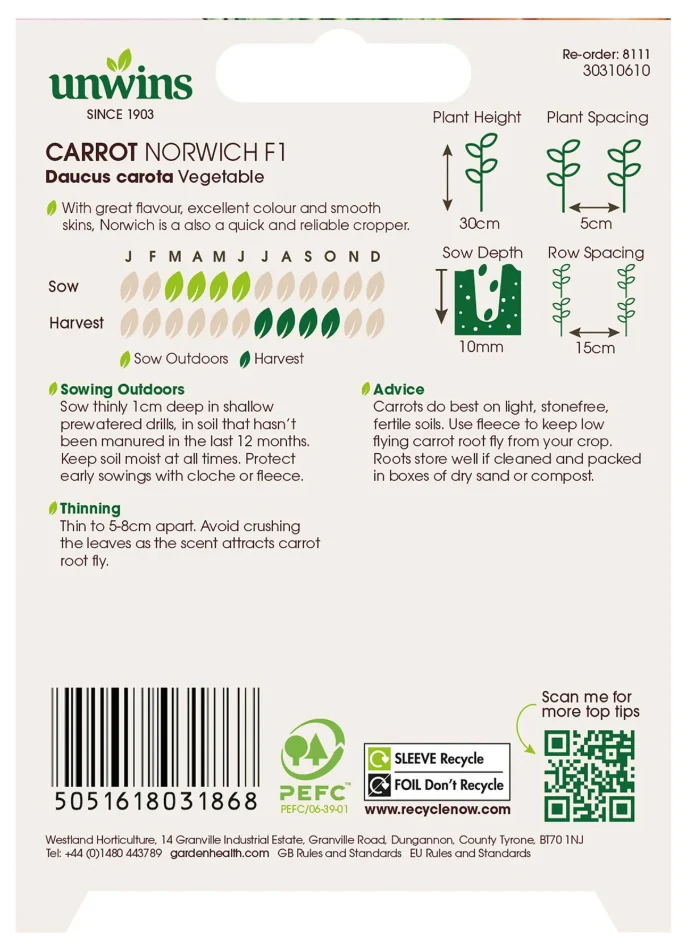 Unwins Carrot Norwich F1 Seeds - Image 2