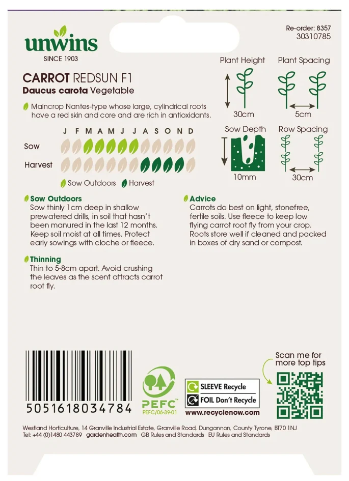 Unwins Carrot Redsun F1 Seeds - Image 2