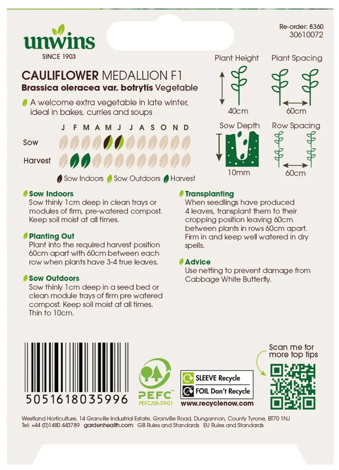 Unwins Organic Cauliflower Medallion F1 Seeds - Image 2