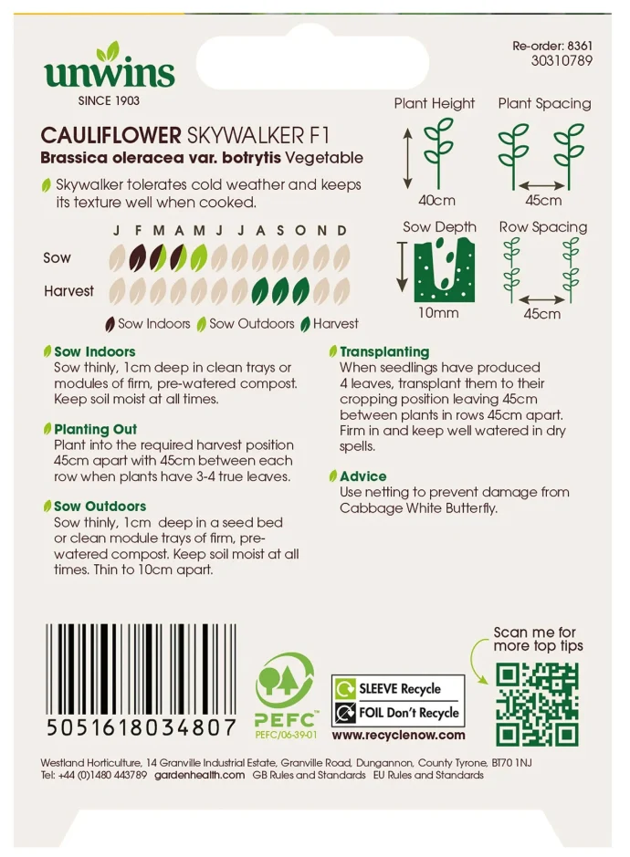 Unwins Cauliflower Skywalker F1 Seeds - Image 2