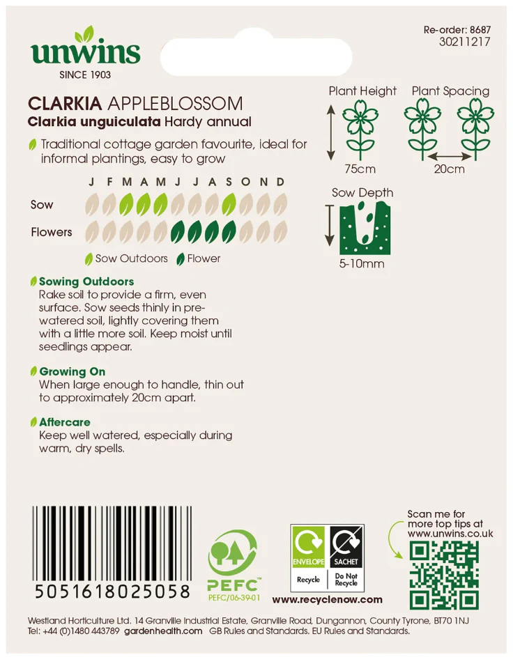 Unwins Clarkia Appleblossom Seeds - Image 2