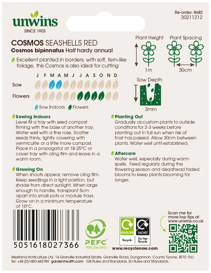 Unwins Cosmos Seashells Red Seeds - Image 2