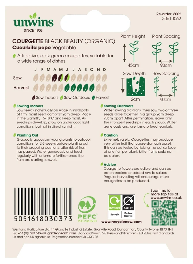 Unwins Organic Courgette Black Beauty Seeds - Image 2