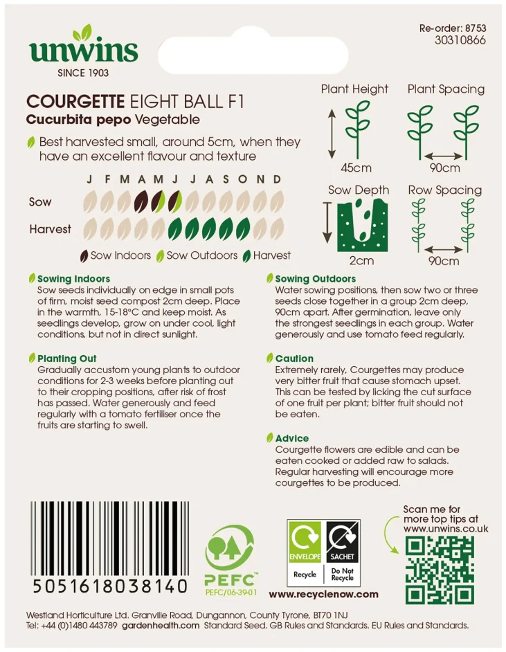 Unwins Courgette Eight Ball F1 Seeds - Image 2