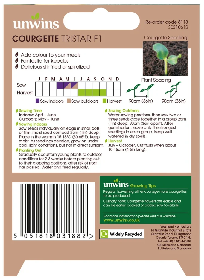 Unwins Courgette Tristar F1 Seeds - Image 2
