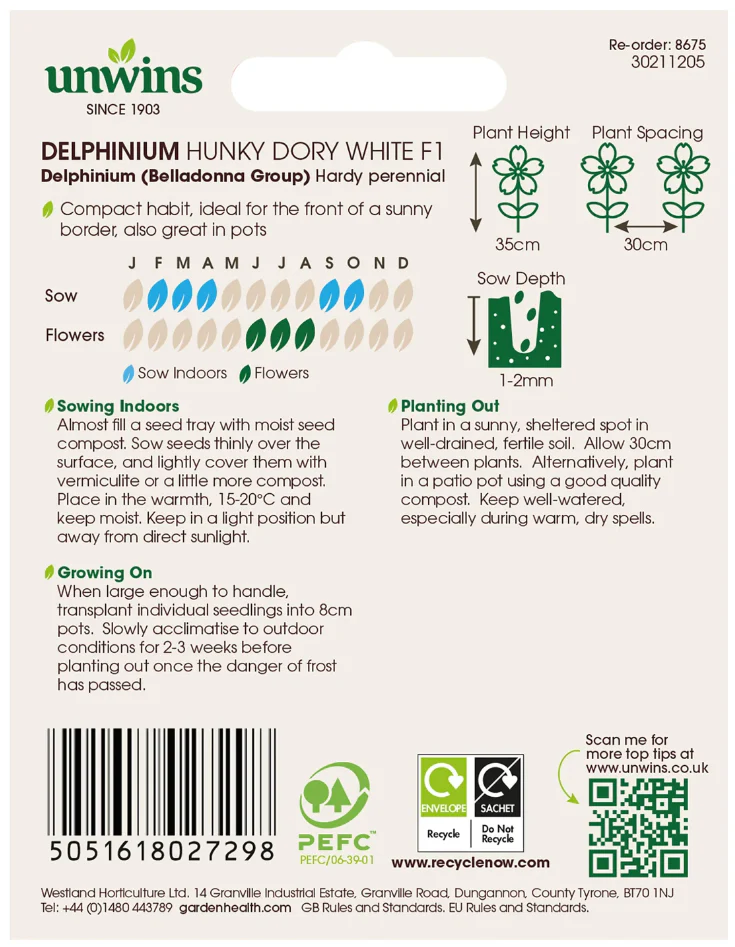 Unwins Delphinium Hunky Dory White F1 Seeds - Image 2