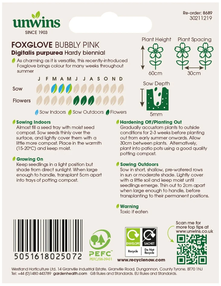 Unwins Foxglove Bubbly Pink Seeds - Image 2