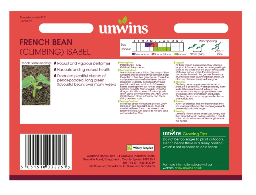 Unwins Climbing French Bean Isabel Seeds - Image 2
