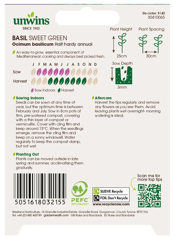 Unwins Basil Sweet Green Seeds - Image 2
