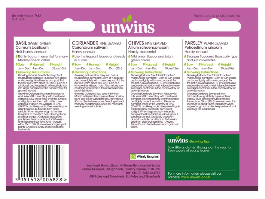 Unwins Herb Collection Pack Seeds - Image 2