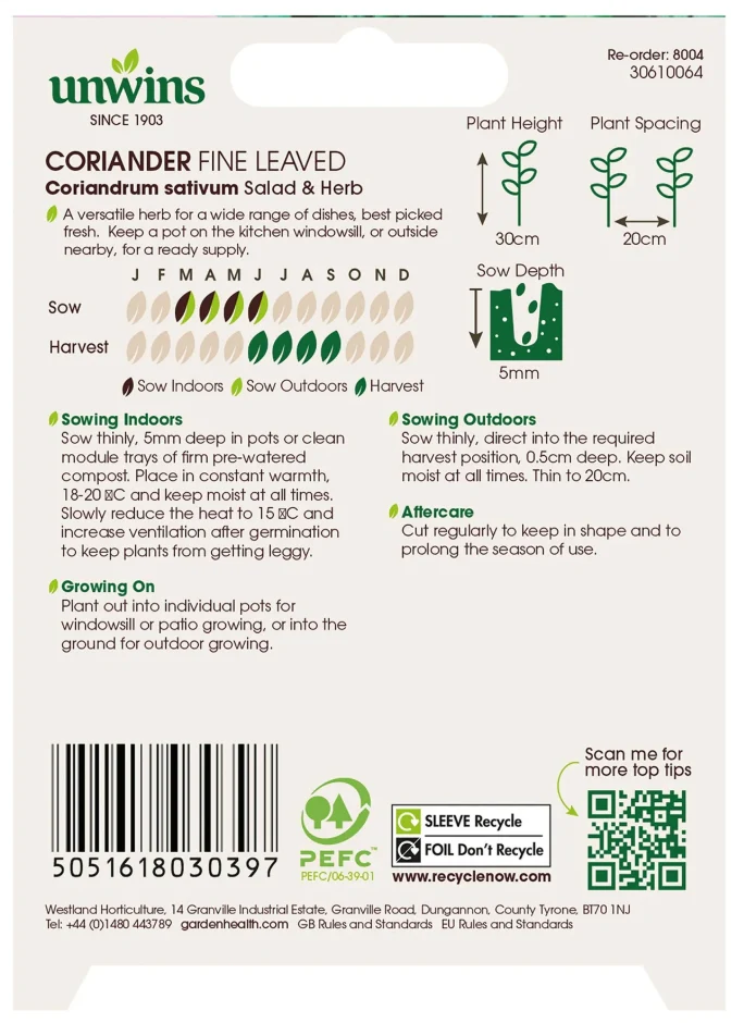 Unwins Organic Coriander Fine Leaved Seeds - Image 2