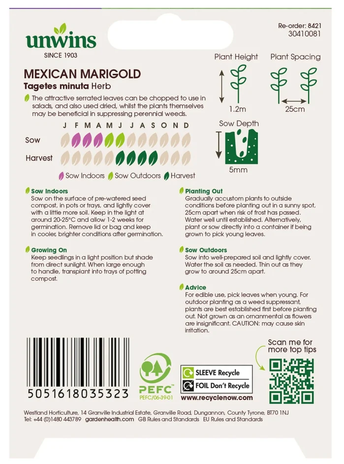 Unwins Mexican Marigold Seeds - Image 2