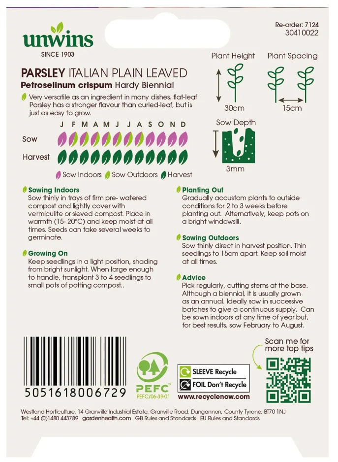 Unwins Parsley Italian Plain Leaved Seeds - Image 2