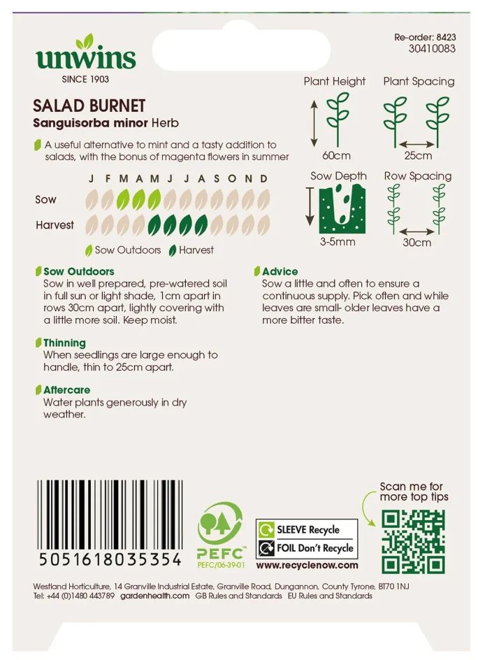 Unwins Salad Herb Burnet Seeds - Image 2