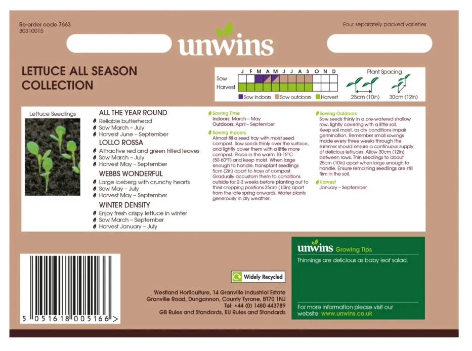 Unwins Lettuce All Season Collection Pack Seeds - Image 2