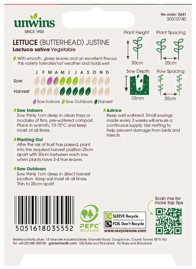 Unwins Butterhead Lettuce Justine Seeds - Image 2