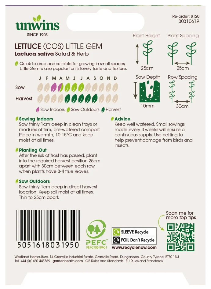 Unwins Cos Lettuce Little Gem Seeds - Image 2