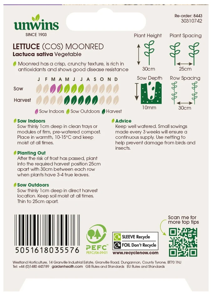 Unwins Cos Lettuce Moonred Seeds - Image 2
