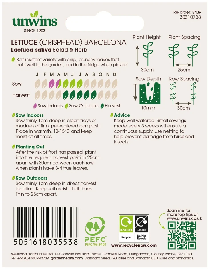 Unwins Crisphead Lettuce Barcelona Seeds - Image 2