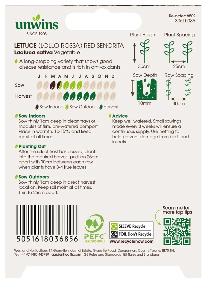 Unwins Organic Lollo Rossa Lettuce Red Senorita Seeds - Image 2
