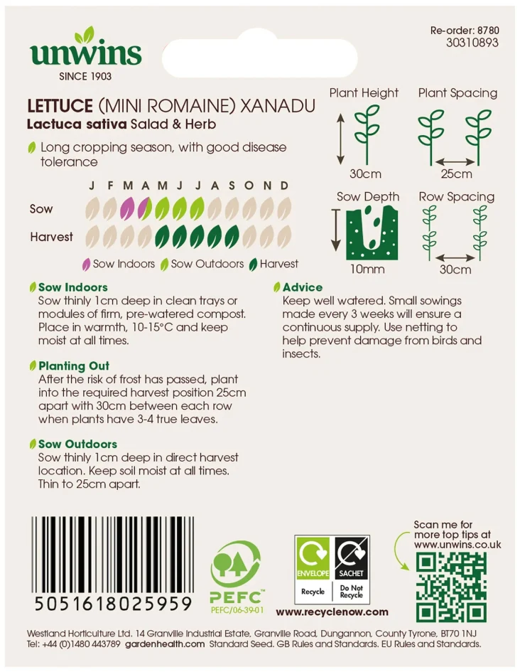 Unwins Mini Romaine Lettuce Xanadu Seeds - Image 2