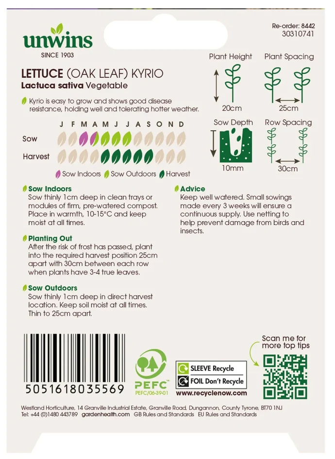 Unwins Oak Leaf Lettuce Kyrio Seeds - Image 2