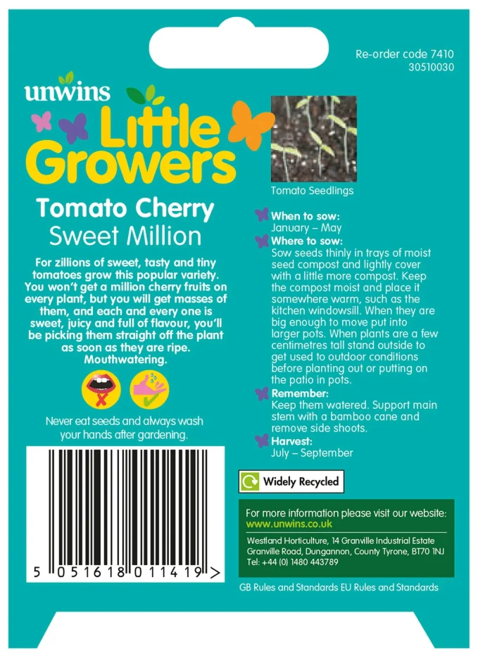 Unwins Little Growers Tomato Cherry Sweet Million Seeds - Image 2