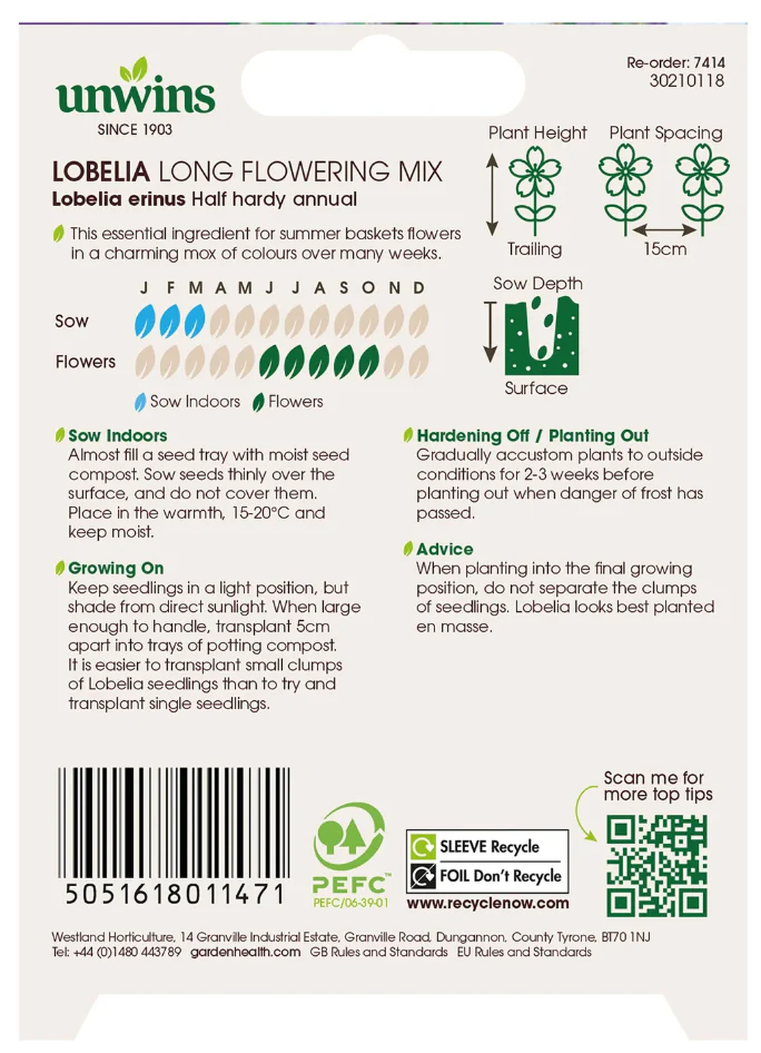 Unwins Lobelia Long Flowering Mix Seeds - Image 2