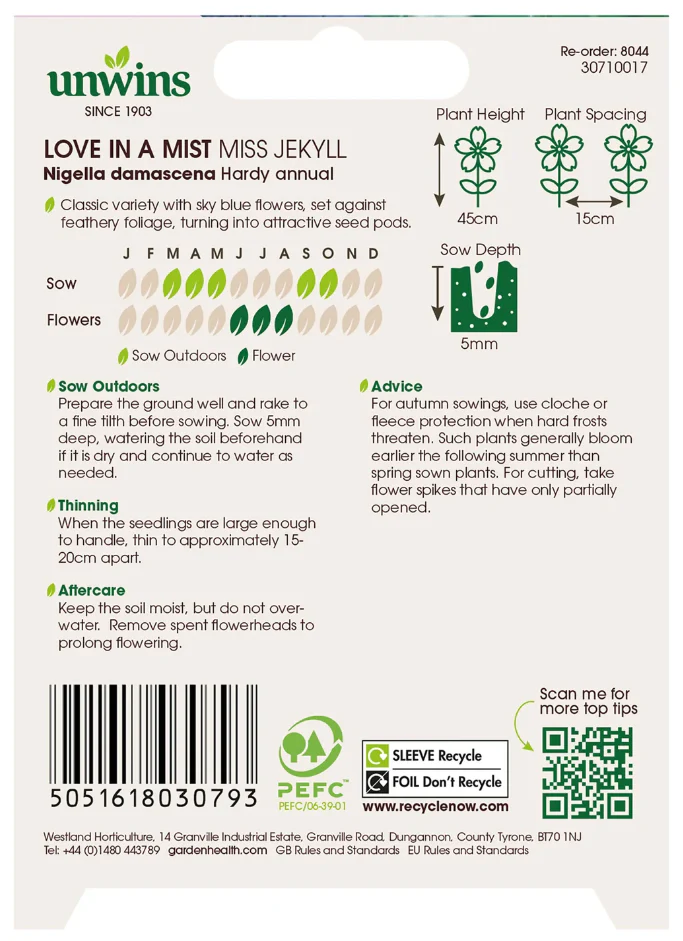 Unwins Love In A Mist Miss Jekyll Seeds - Image 2