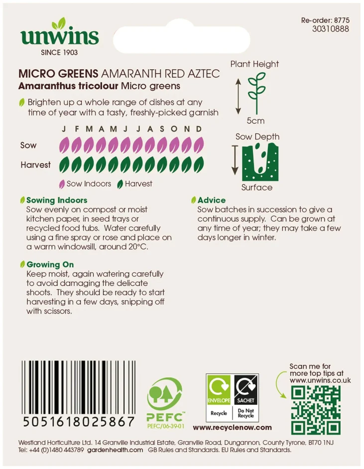 Unwins Micro Greens Amaranth Red Aztec Seeds - Image 2